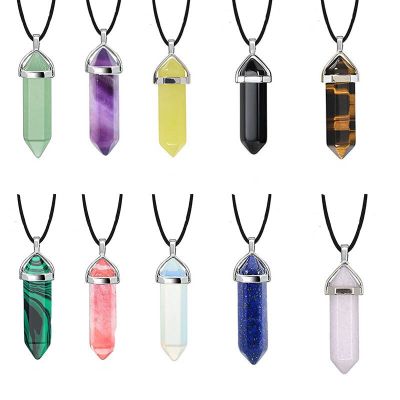 Hexagonal Bullet Pink Purple Crystals Necklace Women Jewelry Reiki Chakra Natural Stone Necklace Pendant Quartz Pendulum Pendulo Headbands