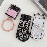 Luxury Korean Cute Laser Leopard Print Case with Ring Bracelet for Samsung Galaxy Z Flip 3 4 5G Z Flip3 Zflip3 Zflip4 Back Cover