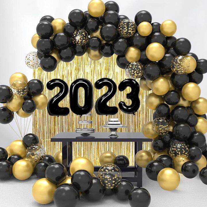 Black Gold Balloons Arch Garland Kit New Year 2023 Decorations Foil ...