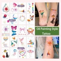 Disposable Fake Tattoo Set 20pcs/set Colorful Small Fresh Cute Oil Painting Series Stickers Stickers