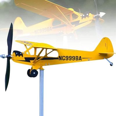 Thyggzjbs Piper J3 Cub Airplane Weathervane,3D Unique and Magical Metal Windmill Outdoor Wind Sculpture Kinetic