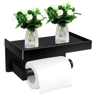 Toilet Paper Holder Without Drilling with Shelf, Stainless Steel Paper Holder Wall Mounted Paper Holder