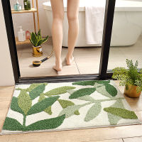 Green Leaves Thickened Flocking Door Mat, Household Entrance Anti-slip Door Mat, Bathroom Absorbent Foot Mat