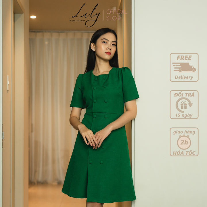 Đầm công sở nữ thiết kế cao cấp Lily Closet màu xanh đậm hot trend ...
