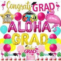 JOYMEMO Tropical ตกแต่งปาร์ตี้เรียนจบ,Aloha Grad Party ตกแต่ง-Aloha Grad ลูกโป่งตัวอักษรแฟนซี Congrats Grad แผ่นป้ายประดับกากเพชรของตกแต่งหน้าเค้ก Star บอลลูน Flamingo สำหรับฤดูร้อน Hawaiian Theme Graduation Party