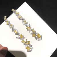 Hot Brand Pure S925 Sterling Silver Jewelry Top Quality 5A Yellow Zircon Silver Earrings high quality Zircon stud Earrings