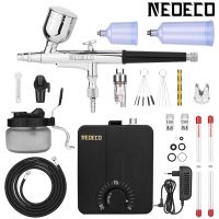 【CW】 Dual Action Airbrush Kit with 30PSI High Pressure Auto Stop Stepless Control Compressor Kit for Painting Model Makeup Nail