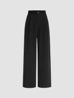 Cider Solid High Waist Pleated Wide Leg Trousers