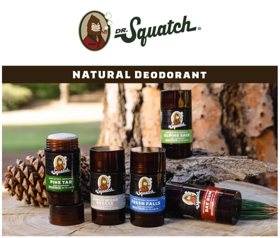 Dr. Squatch Manly Soap and Deodorant Variety Pack - Handmade with Organic Oils, Aluminum-Free - Wood Barrel Bourbon and Bay Rum - Men's Natural Soap