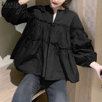 ZANZEA Women Casual Puff Sleeve Ruffled Tiered Peplum Blouse