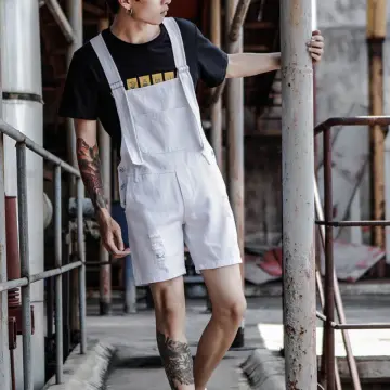 White overalls shorts on sale mens