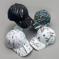 [hot]▩  New Streetwear Kpop Striped Men Baseball Hats Cotton Breathable Ins Graffiti Fashion Sport Hip Hop Caps