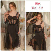 2023 Hot GuiSexy Low-Cut Gather-Up Plus Chest Pad Backless Satin Pure Desire Nightdress Outer Gown Home Clothes Set 3382