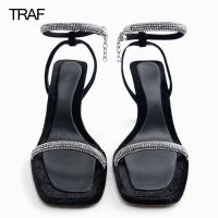 รองเท้าส้นเข็มแบบรองเท้าสตรีส้นสูงหรูหราหรูหรา TRAF 2023 Sals Slingback Stiletto