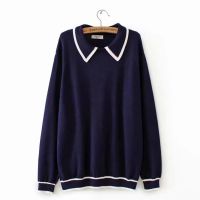 【มีไซส์ใหญ่】Plus Size 2XL-4XL Womens Turn Down Collar Knitted Spring Autumn Sweaters Long Sleeved Casual Striped Female Outerwear