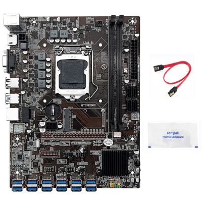 B250C BTC Mining Motherboard+SATA Cable+Thermal Grease 12XPCIE to USB3.0 GPU Slot LGA1151 for BTC Miner