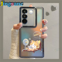 Jingsanc เคสฟิล์มเลนส์เคสสำหรับ VIVO V27 VIVO V27 Pro VIVO V27e TPU นิ่มปกป้องกล้องกันกระแทกหรูหราฤดูร้อนมีความสุขแมวฝาหลัง X2-1