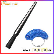 BONLAVIE Que Đo Kích Thước Nhẫn 4 Trong 1 US EU JP HK Dụng Cụ Đo Kích