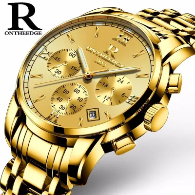 นาฬิกาผู้ชายแบรนด์ดังรุ่นใหม่ ONTHEEDGE นาฬิกาควอตซ์โลหะกันน้ำไม่ขึ้นสนิมนาฬิกาข้อมือแบบสบายๆปฏิทิน Relogio Masculino