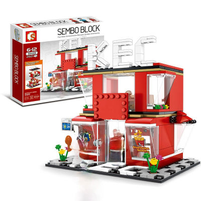 Sembo Block Mini City Street Scene Retail Store Miniature Building Block Coffee Fast Food Apple 3D Model Brick Toy for Children