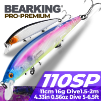 BEARKING 11ซม. 16G 0.2M-1M SP Minnow Fishing Lure เลเซอร์ Hard เหยื่อประดิษฐ์3D ตาตกปลา Wobblers ดำน้ำ Crankbait