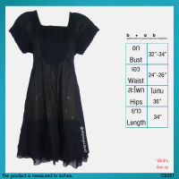 USED b+ab - Sheer Black Lace Ruffle Dress | เดรสยาวสีดำ เดรสซีทรู เดรสคอเหลี่ยม เดรสระบาย แขนสั้น ระบาย คอเหลี่ยม ลูกไม้ ซีทรู สีพื้น แท้ มือสอง