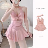 Swimsuit womens new Korean ins sexy skirt small chest cover belly slim conservative one-piece swimsuit hot spring swimsuit