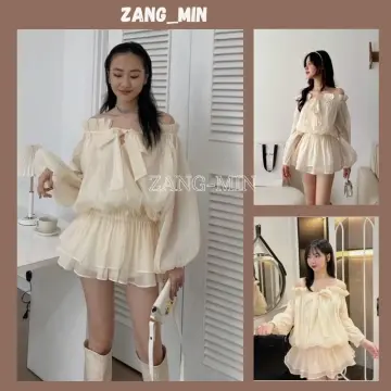 Đầm váy áo babydoll bánh bèo nữ trắng dài tay hoa nhí nổi tay bồng form  rộng dáng ngắn hàn quốc ULZZANG | Lazada.vn