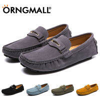 ORNGMALL รองเท้าส้นเตี้ยลำลองสำหรับบุรุษรองเท้าหนังนิ่มแบบสวมและไม่มีส้นรองเท้าหนังที่สะดวกสบายรองเท้าขับรถรองเท้าขี้เกียจสำหรับผู้ชายเหมาะสำหรับสวมใส่ในชีวิตประจำวันขนาดใหญ่35-48