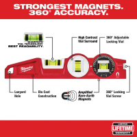 Milwaukee 48-22-5210 10" Die cast Torpedo Level with 360 Degree Locking Vial Magnetic