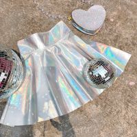 【CC】 Hight Waist Short JK Skirts Holographic Pleated