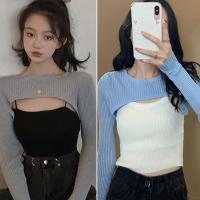 Women Short Layered Knitted Slim Ladies Sling Crop T-shirt