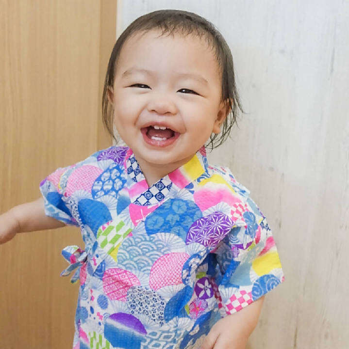 [Made in Japan] Baby Girl Kids Blue Ripple Jinbei (Yukata/Kimono