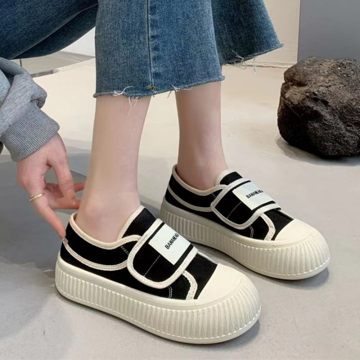 ส่งจากไทย-รองเท้าสีขาวตีนตุ๊กแกสไตล์เกาหลี-รองเท้าลำลองผู้หญิง-รองเท้าผ้าใบระบายอากาศของนักเรียนหญิง
