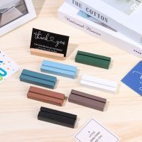 Pure Color Wooden Photo Stand Business Card Holder Rectangle Card Clip Picture Paper Clamp Handmade Memo Holder for Home Office Clips Pins Tacks