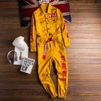 2023 New Fashion version American retro casual jumpsuit for men and women ins hip-hop printed loose jumpsuit mens tooling all-in-one suit