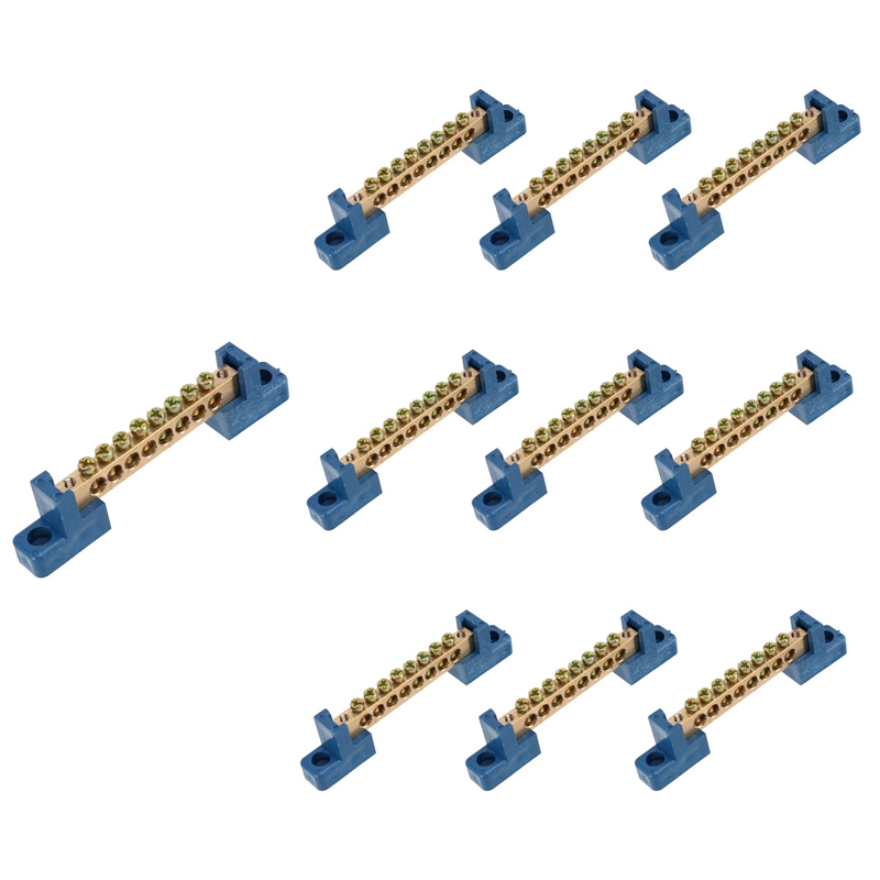 Semetall Terminal Ground Bar 8Pcs 10 Hole Electrical Grounding Bars Distribution Wire Screw Terminal Brass Ground Neutral Bar for Power Distribution Cabinets 