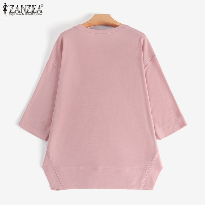 สินค้ามาใหม่-จัดส่งฟรี-fancystyle-zanzea-เสื้อยืดแยกส่วนข้างลำลองสำหรับผู้หญิงเสื้อกันหนาวถักแขน3-4-8