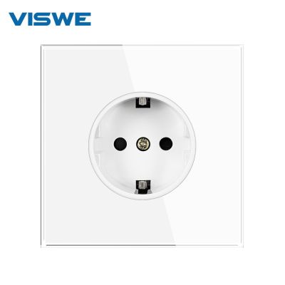 VISWE EU Standard  Power Wall Socket 220V 16A White Full Mirror Tempered Glass Panel Electrical Outlets Home Improvements