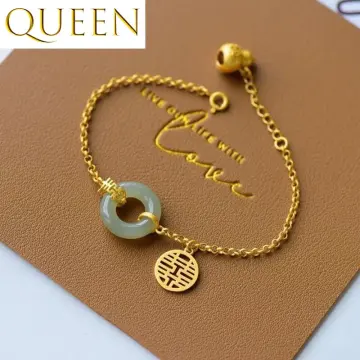 Golden Leaves and Jade Art Nouveau Bracelet – Gem Set Love
