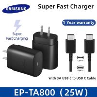 ต้นฉบับ Samsung 25W USB-C PD ที่ชาร์จผนังชาร์จเร็วสุดสำหรับ Samsung Galaxy S23 S22 S21 Ultra S20 S20+ Note 20 หมายเหตุ 10 A73 A54 A34 A24 A14 US Plug Adapter Travel Travel Cable Type-C