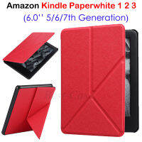 แป้นเปลี่ยนรูปร่างเคสสำหรับกระดาษขาวของ Amazon Kindle 1 2 3 6.0นิ้ว6th 5th หนังสืออิเล็กทรอนิกส์รุ่น7th เคสแบบพับปิดได้ลายขวางเนื้อผ้าเคสป้องกันลาย Kindle Paperwhite 1/2/3 6.0นิ้ว