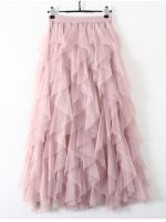 TIGENA Tutu Tulle Long Maxi Skirt Women Fashion 2023 Korean Cute Pink High Waist Pleated Skirt Mesh Female Lady Aesthetic Faldas