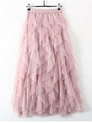 TIGENA Tutu Tulle Long Maxi Skirt Women Fashion 2023 Korean Cute Pink High Waist Pleated Skirt Mesh Female Lady Aesthetic Faldas