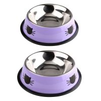 2 Pack Feeder Food Kitty Bowl Pets Feed Mat Stainless Steel Bowl Anti Spill Anti Skid Wet Dry Food for Large Small Cat