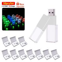 10pcs/lot USB Flash Drive 4gb 8gb pendrive Crystal LED light 64GB 32GB 16GB Metal 128gb USB 2.0 memory stick Personalize 3d logo