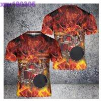 Custom Name Drum Player Rock on Fire Style AOP 3D T-Shirt