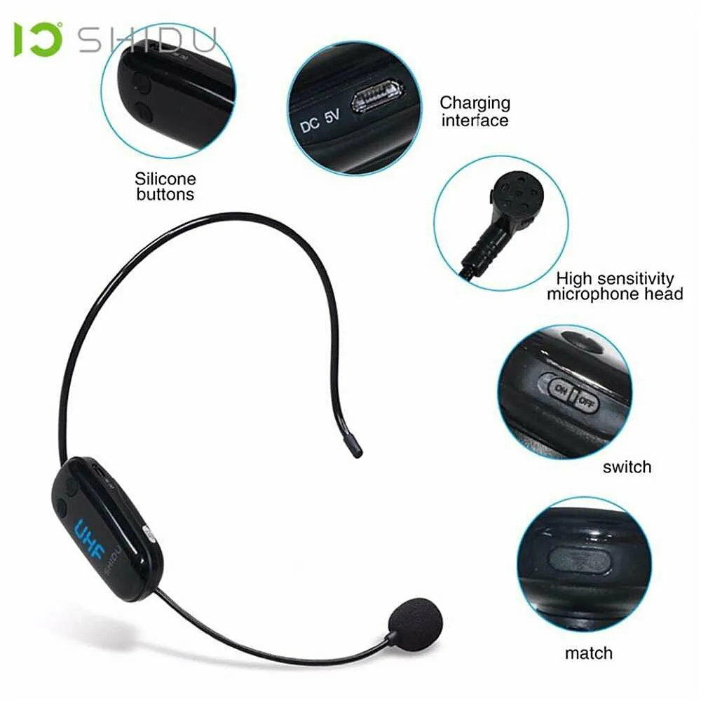 Shidu U9 UHF Wireless Microphones (6.5mm Big Aux Jack Headset/ Handheld ...