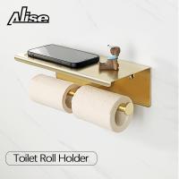 ✻● Double Toilet Paper Holder Roll Holder with Storage Shelf304 Stainless Steel Golden Finished No Drilling Bathroom Hardware