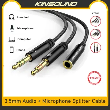 Headphone Splitter, Stereo Audio Jack Splitter Cable for Computer 3.5mm  Female to 2 Dual 3.5mm Male Headphone Mic Audio Y Splitter Cable Smartphone